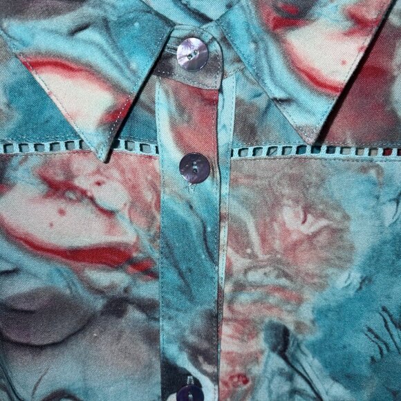 Soft Surroundings M Shirt Dress Blue Coral Marble Abstract Print Rayon Midi - Picture 8 of 9